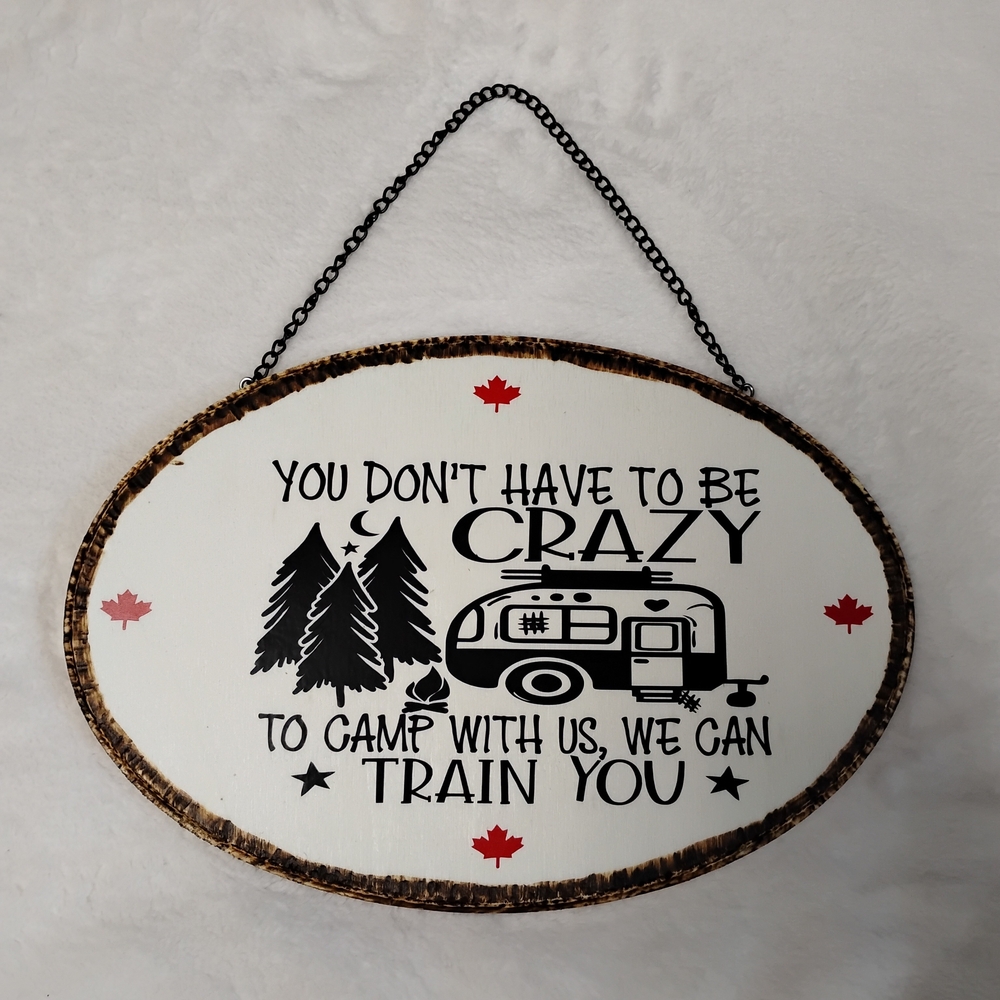 Hand Crafted White and Black Camping Art Sign